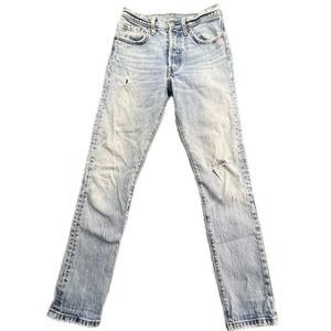 Levi Strauss 501 S Jeans Mens Light Wash Distressed Straight Leg Denim W25 L26.5